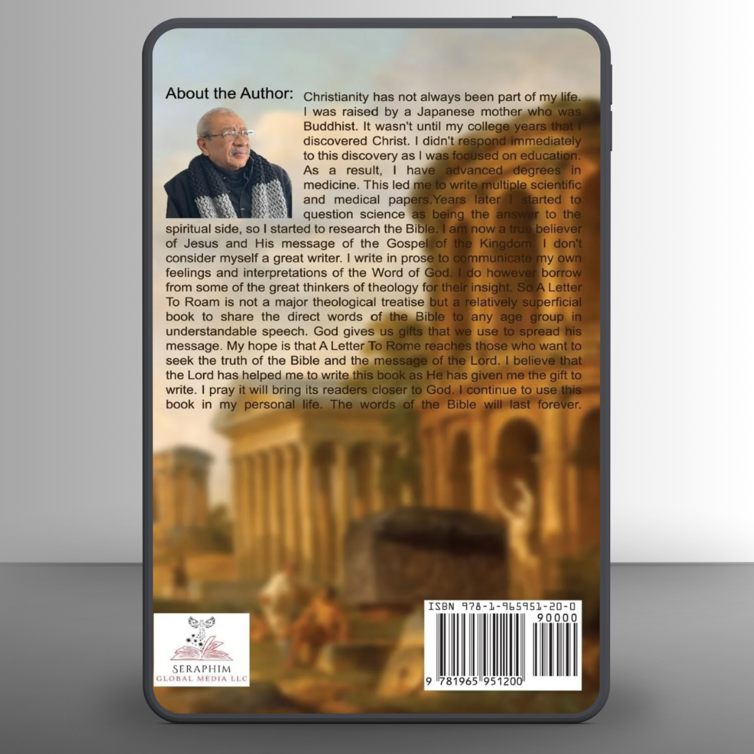 A back cover of 'A Letter to Rome', a Christian Book on Romans and spiritual growth with Author's short biography.