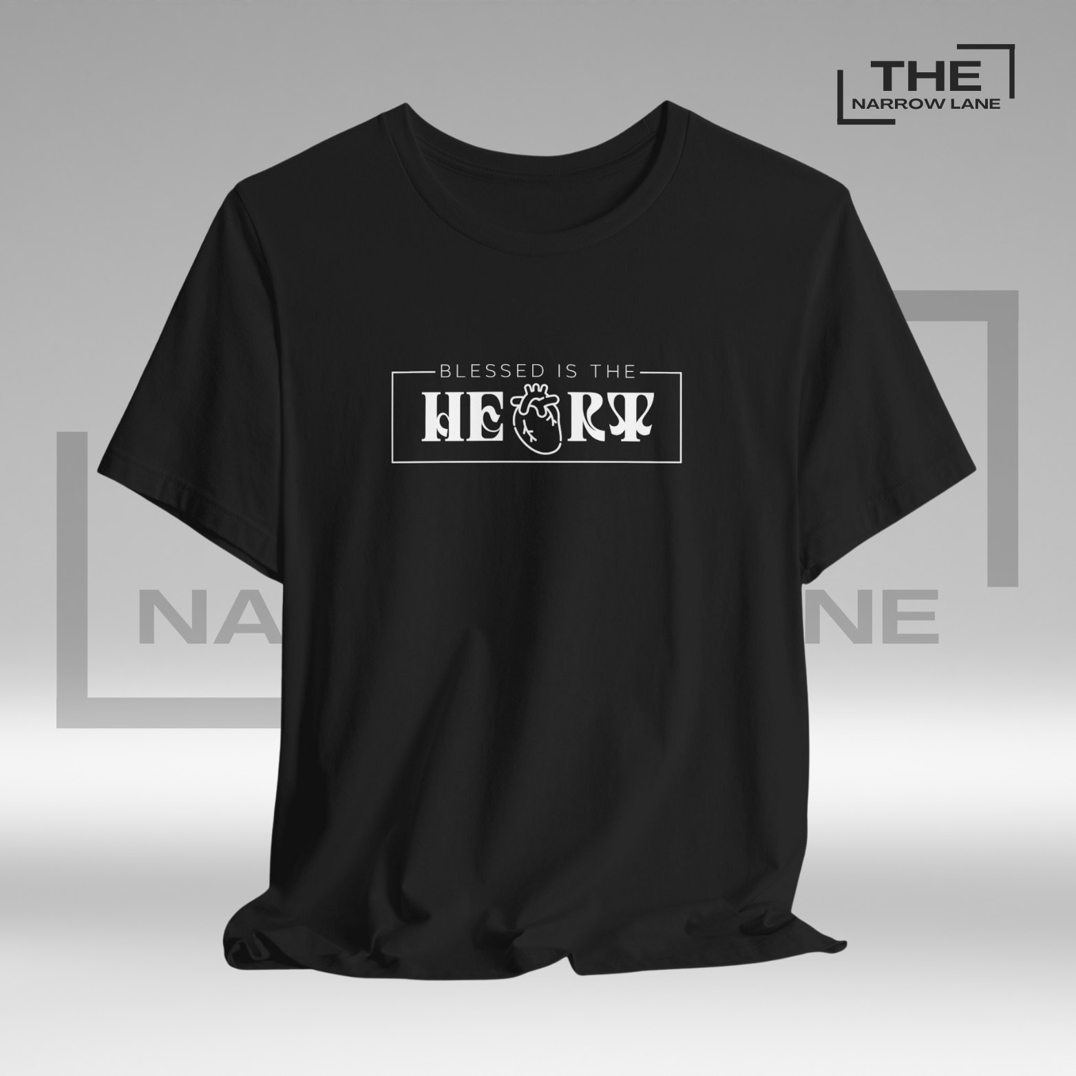 The Narrow Lane black Christian shirt "Blessed is the Heart" – faith-inspired gift for spiritual growth 