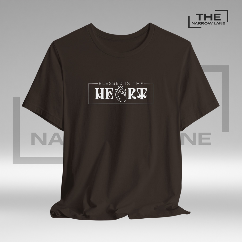 The Narrow Lane brown Christian shirt "Blessed is the Heart" – faith-inspired gift for spiritual growth 