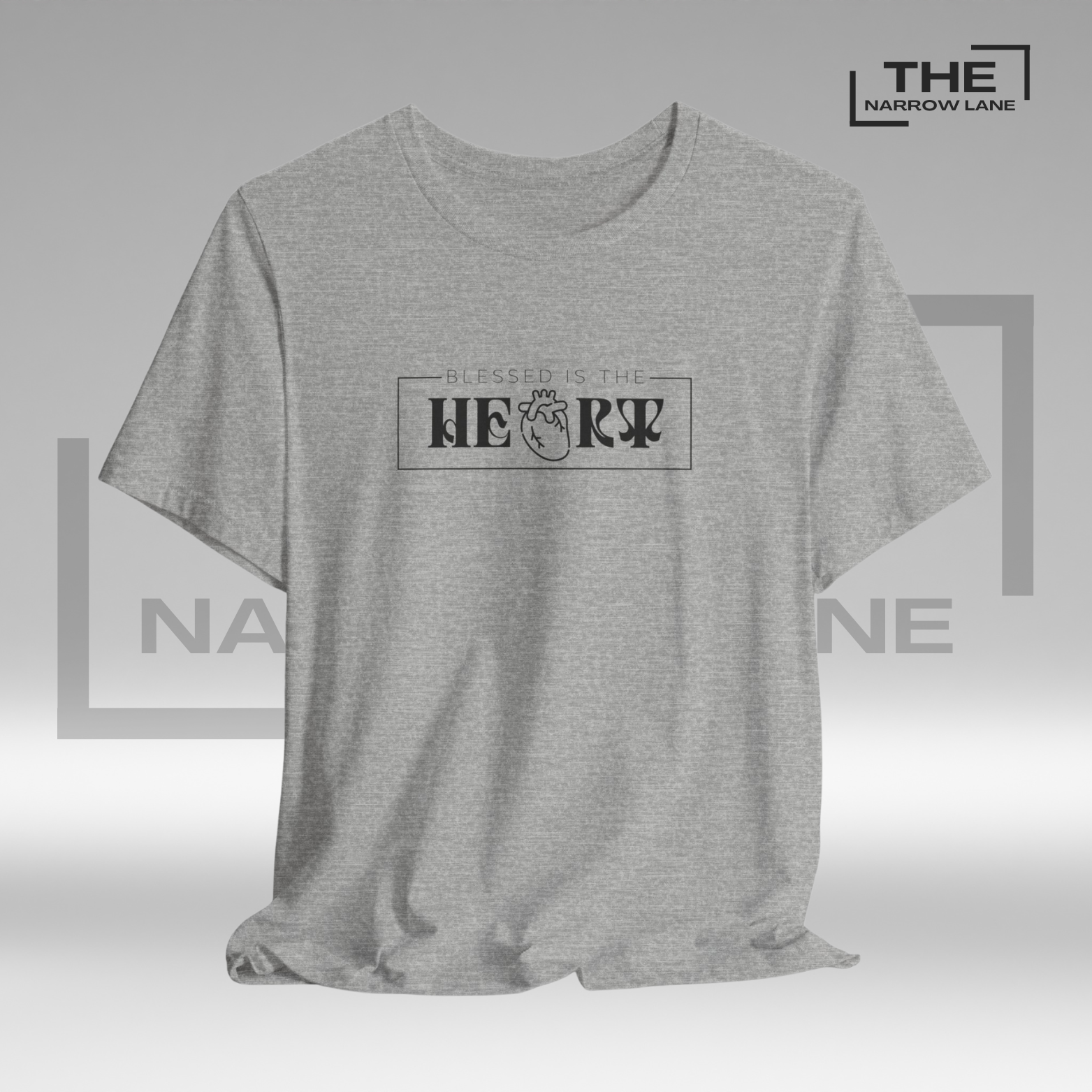 The Narrow Lane Light gray Christian shirt "Blessed is the Heart" – faith-inspired gift for spiritual growth 