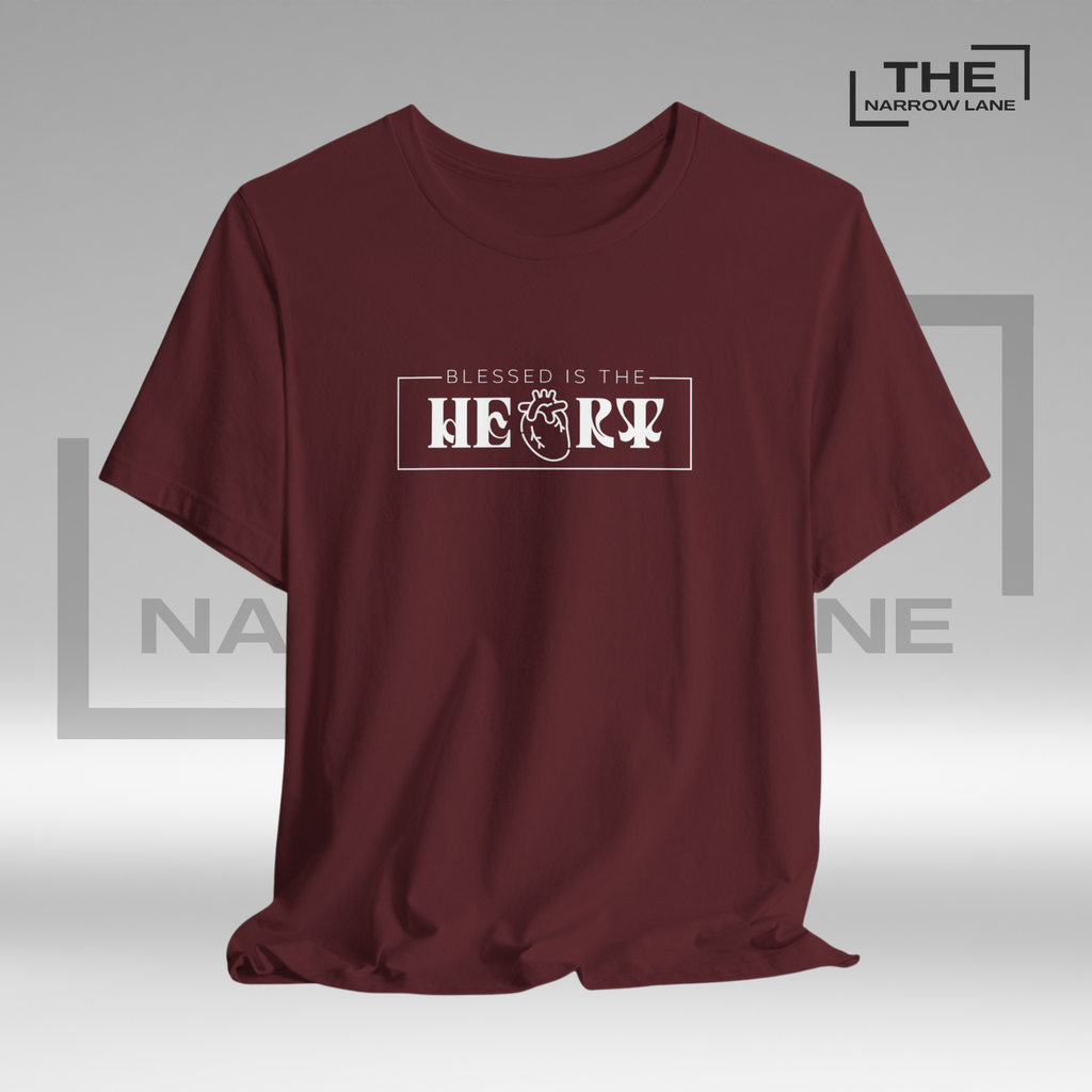 The Narrow Lane Maroon Christian shirt "Blessed is the Heart" – faith-inspired gift for spiritual growth