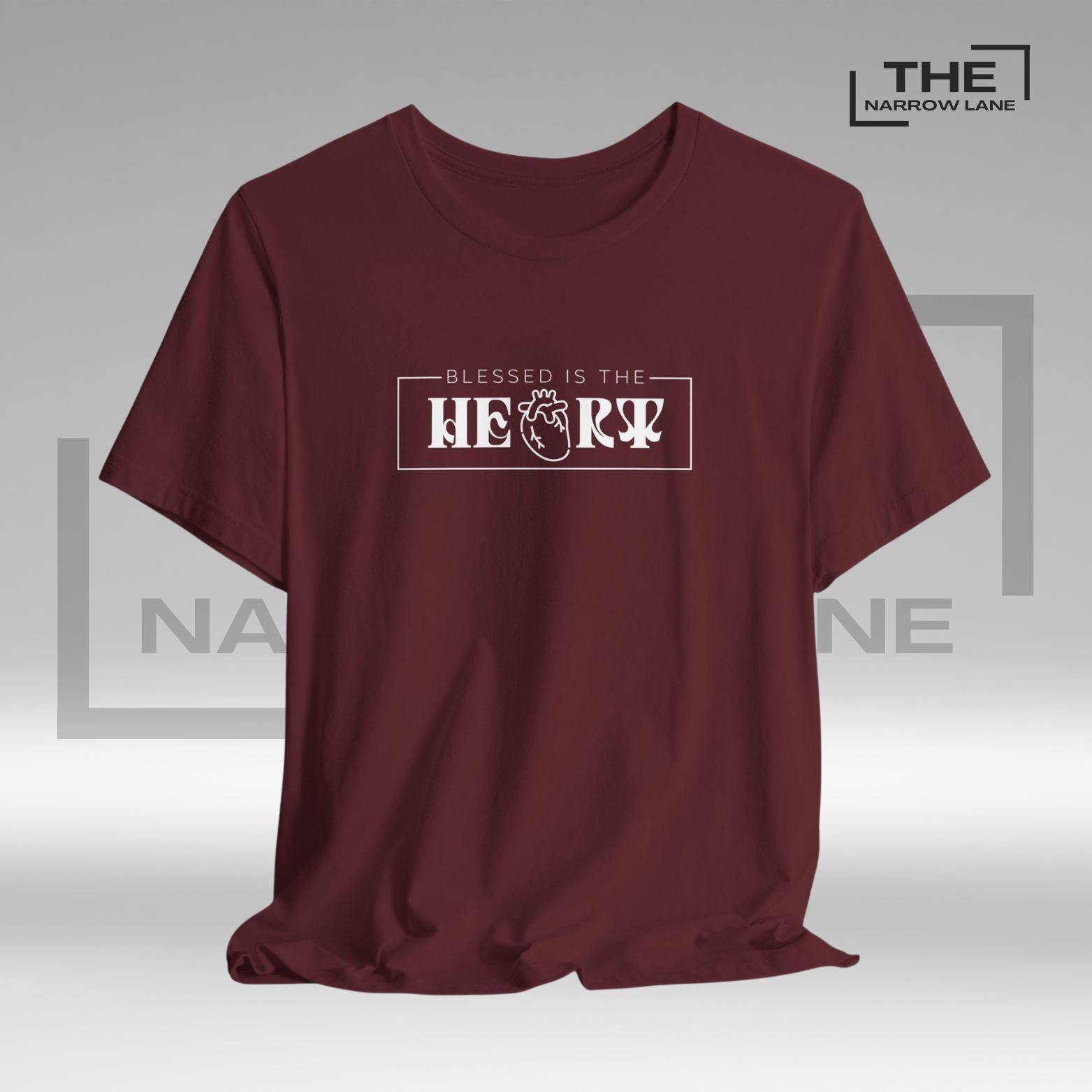The Narrow Lane Maroon Christian shirt "Blessed is the Heart" – faith-inspired gift for spiritual growth