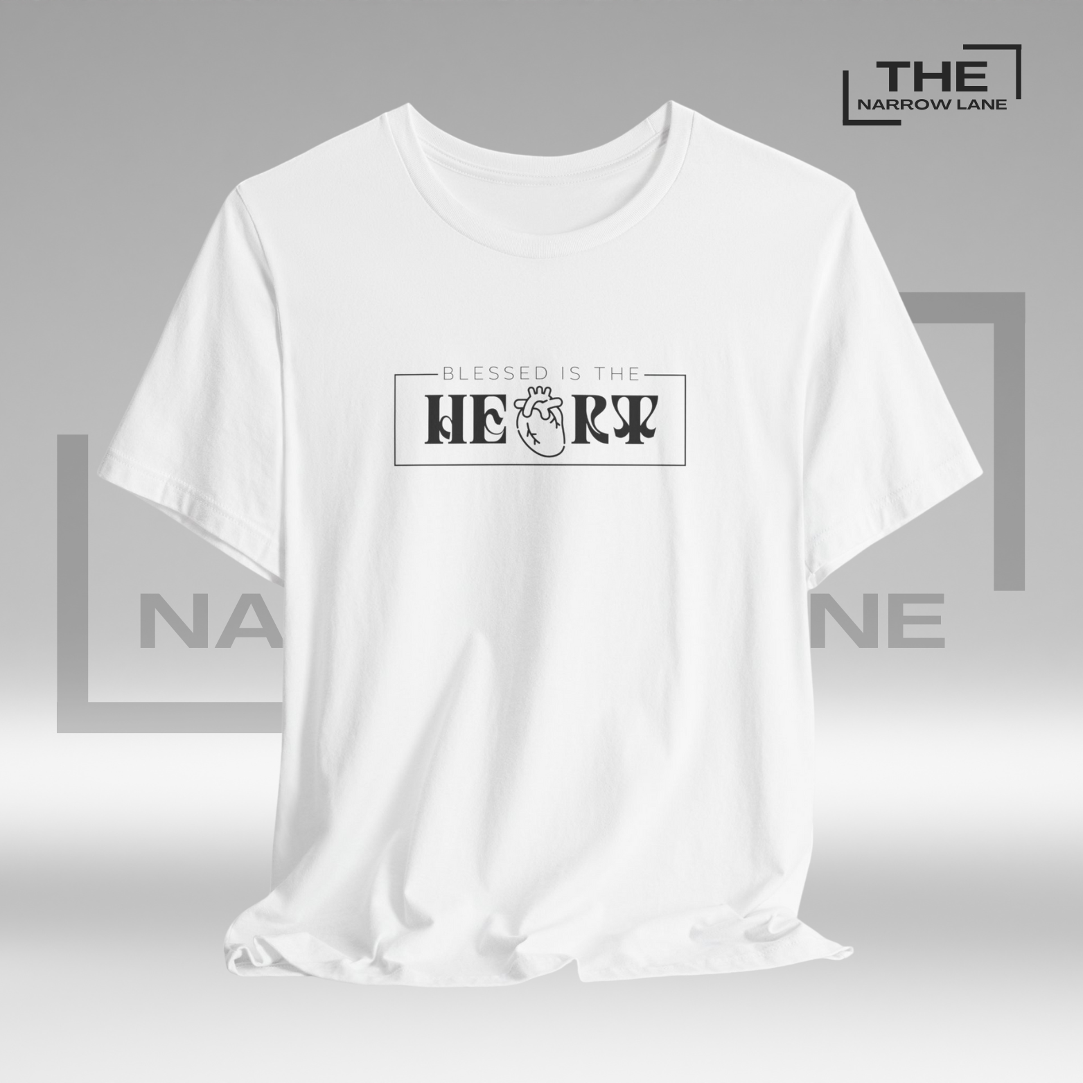 The Narrow Lane white Christian shirt "Blessed is the Heart" – faith-inspired gift for spiritual growth 