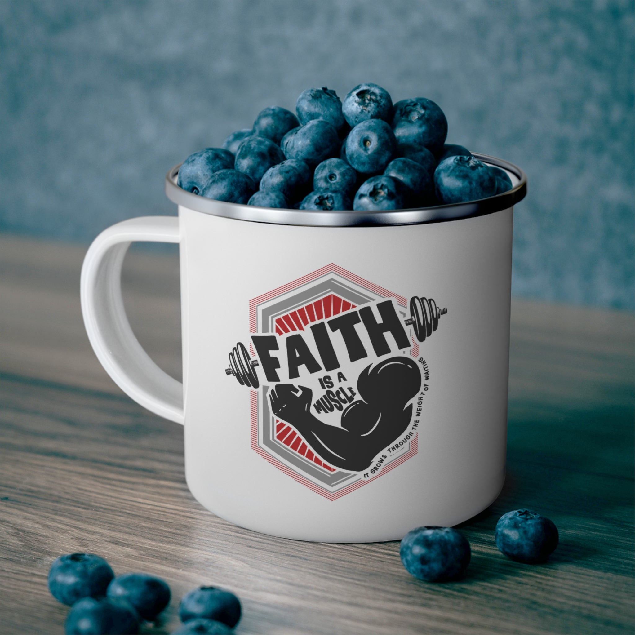 Faith Is A Muscle Enamel Mug | Personalized