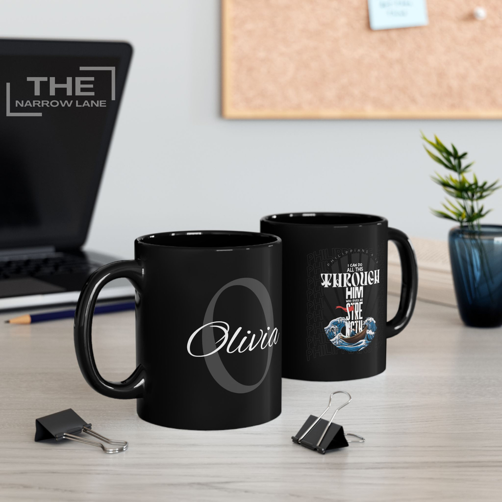 God Is With Us Black Ceramic Mug