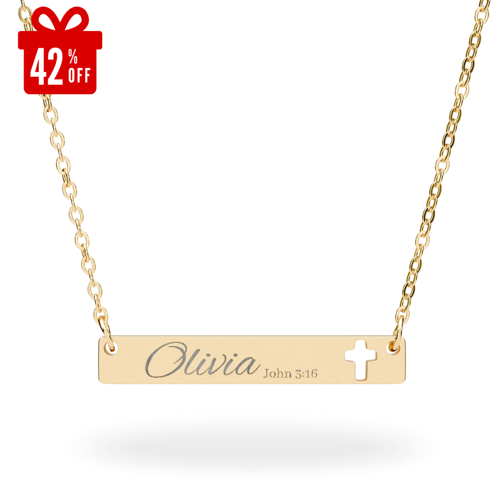 Engravable Cross Bar Personalized Necklace | Name + Verse