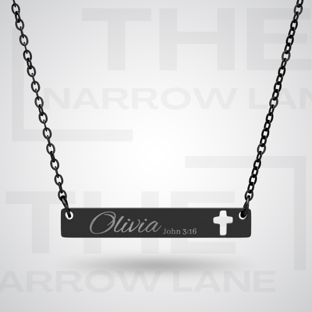 Engravable Cross Bar Personalized Necklace | Name + Verse