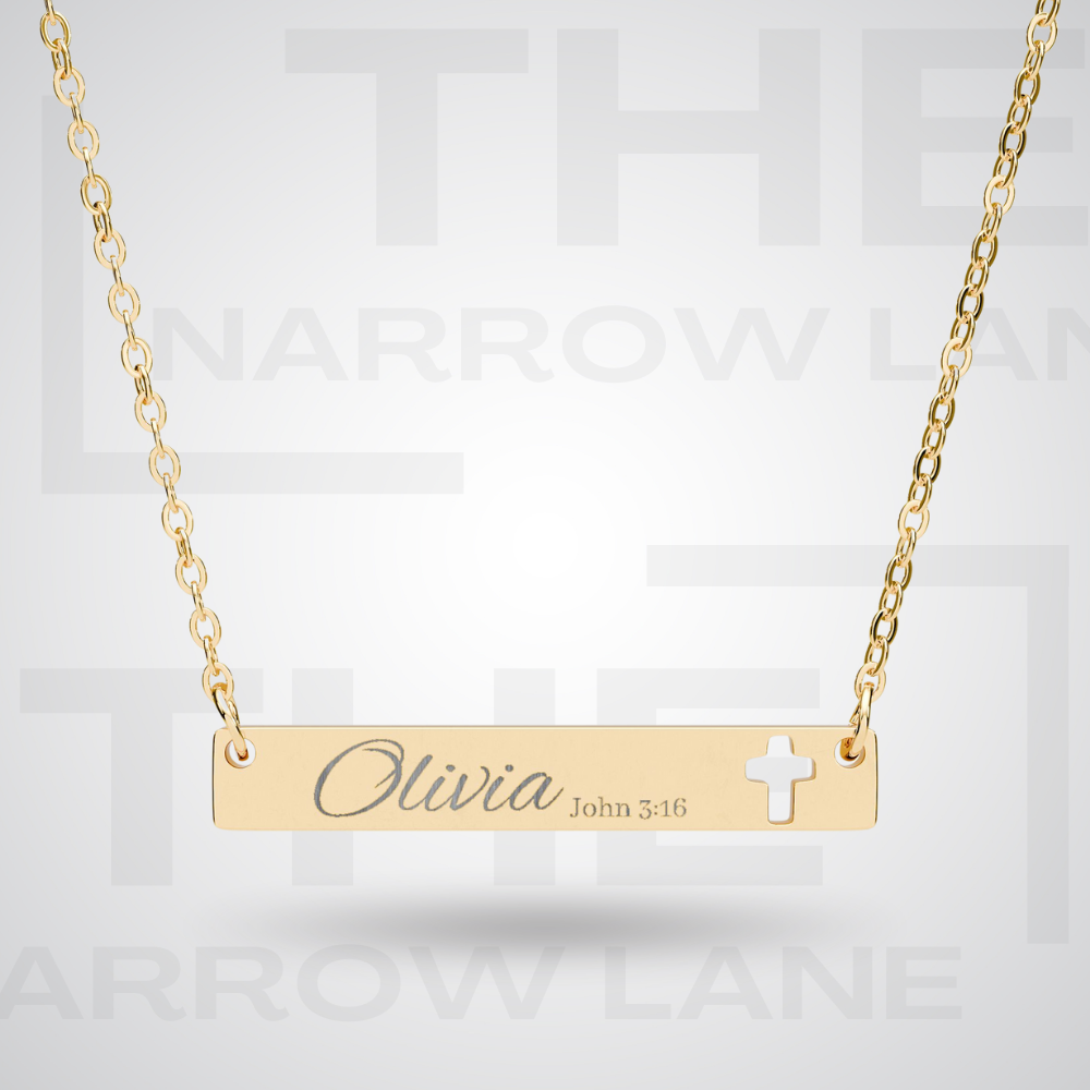 Engravable Cross Bar Personalized Necklace | Name + Verse