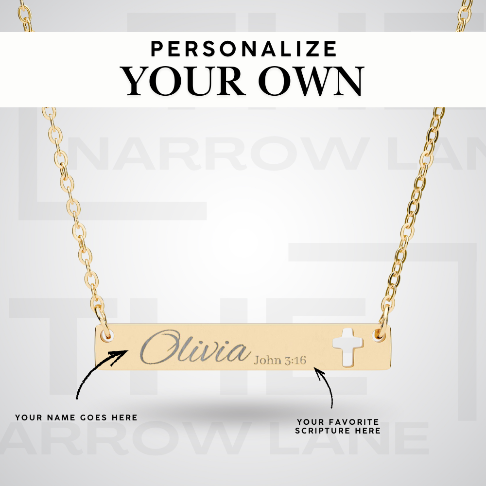 Engravable Cross Bar Personalized Necklace | Name + Verse