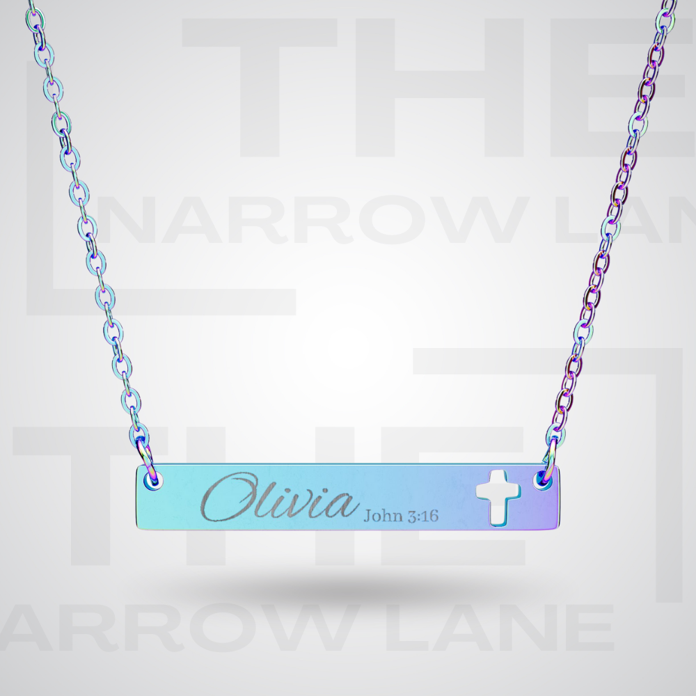 Engravable Cross Bar Personalized Necklace | Name + Verse