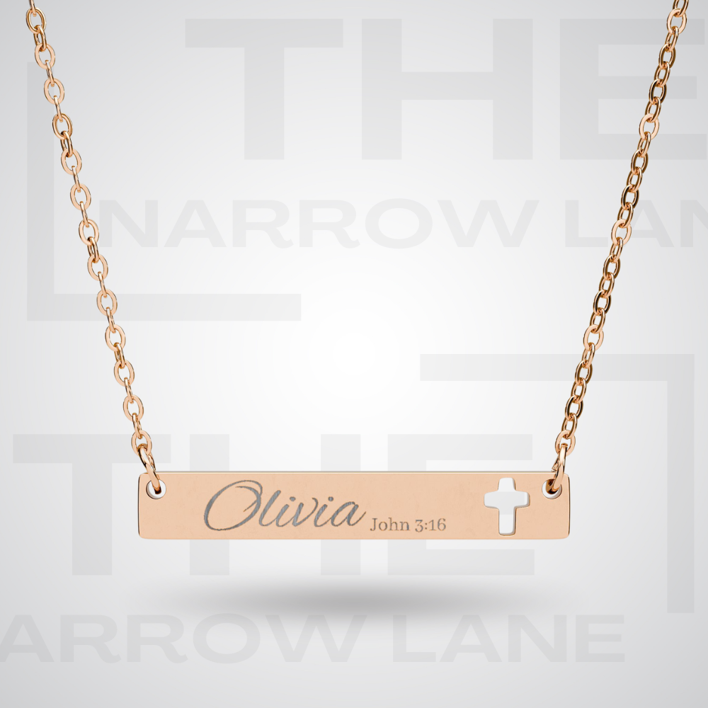 Engravable Cross Bar Personalized Necklace | Name + Verse