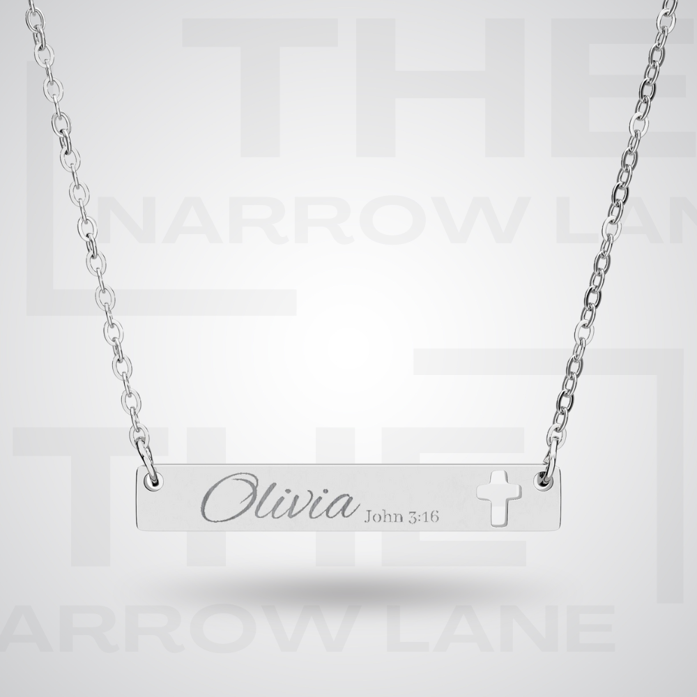 Engravable Cross Bar Personalized Necklace | Name + Verse