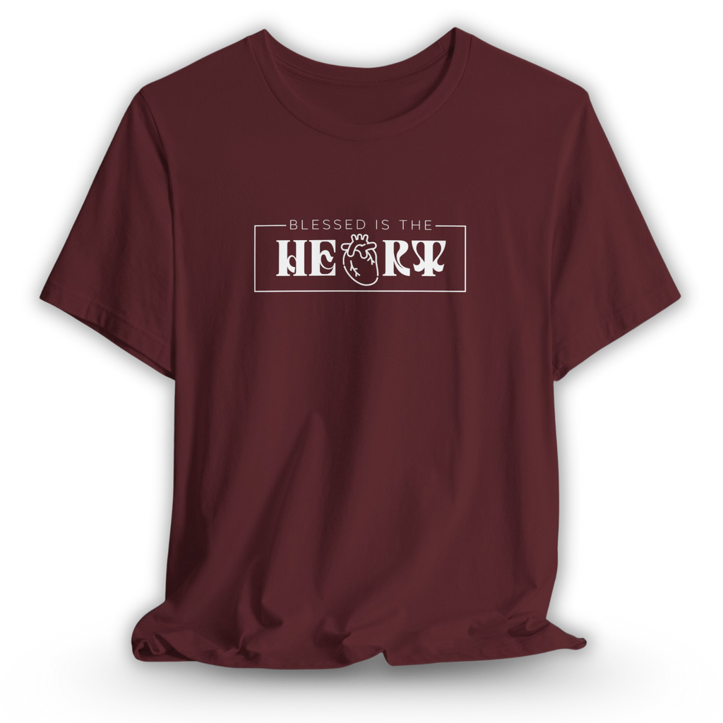 The Narrow Lane Maroon Christian shirt "Blessed is the Heart" – faith-inspired gift for spiritual growth with transparent background
