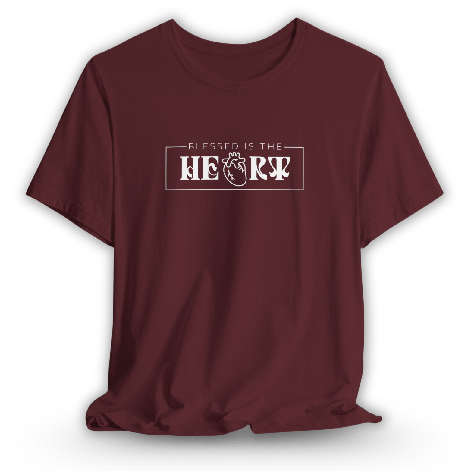 The Narrow Lane Maroon Christian shirt "Blessed is the Heart" – faith-inspired gift for spiritual growth with transparent background
